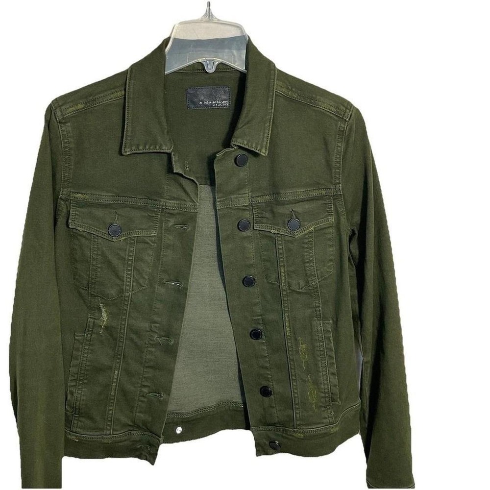 Articles Of Society Small Jean Trucker Jacket Olive Army Green Distressed